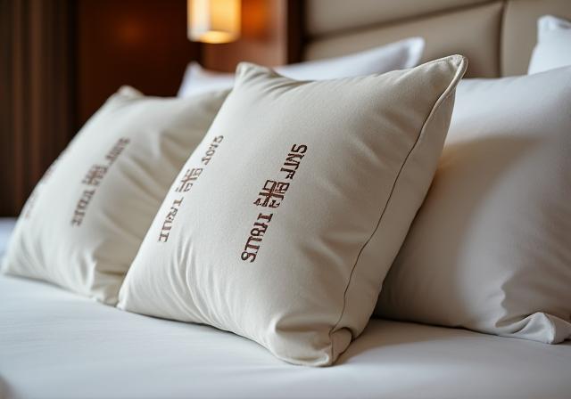 Hotel branded cushions in luxury suite