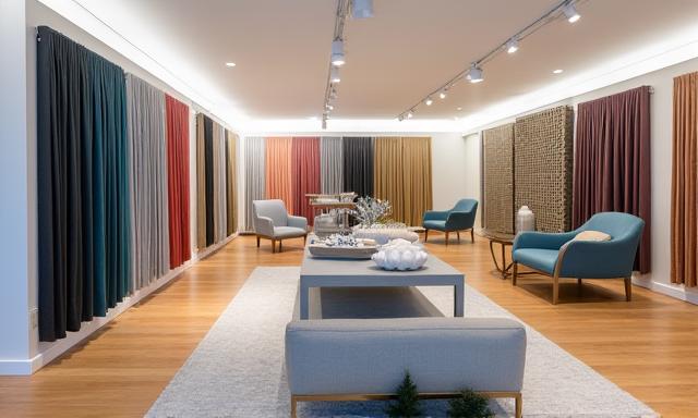 MapleWeave showroom with textile displays in Toronto